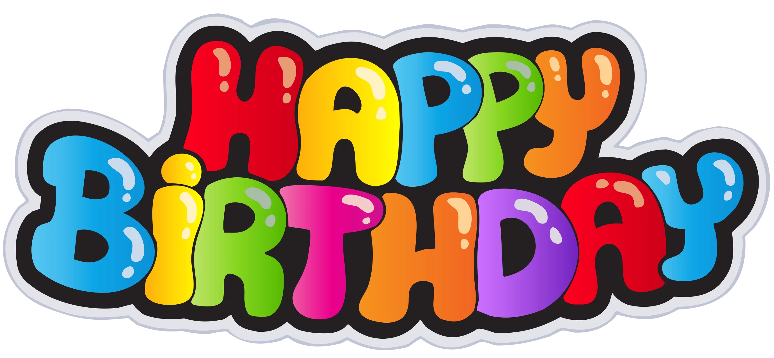 Colorful Happy Birthday Celebration Text Graphic with Balloon Style Letters Clipart