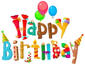 Colorful Happy Birthday Celebration Text with Festive Balloons Clipart Design