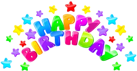 Colorful Happy Birthday Celebration Text with Festive Stars Rainbow Clipart