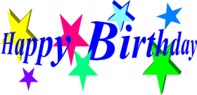 Colorful Happy Birthday Text with Vibrant Stars Celebration Design Clipart