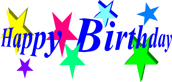 Colorful Happy Birthday Text with Vibrant Stars Celebration Design Clipart