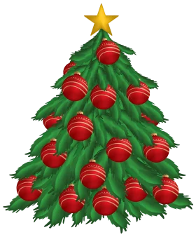 Cricket-Themed Christmas Tree with Red Cricket Balls and Gold Star Topper Festive Clipart