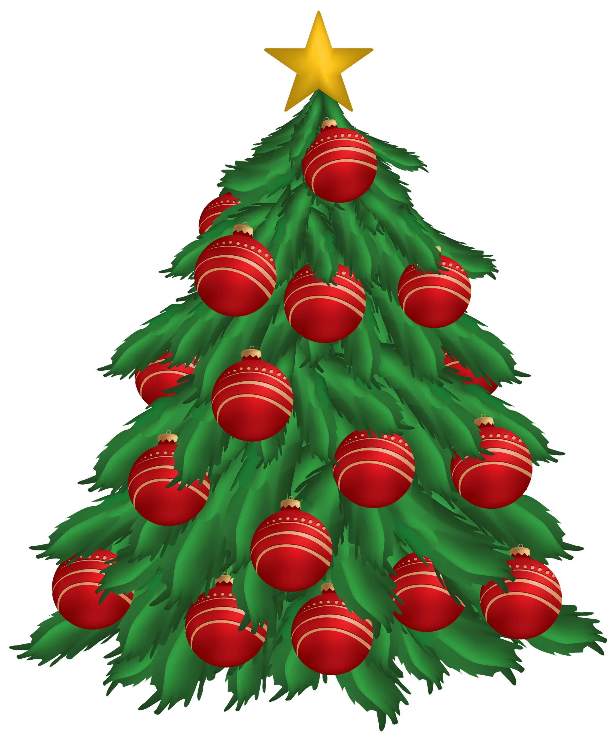 Cricket-Themed Christmas Tree with Red Cricket Balls and Gold Star Topper Festive Clipart