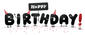 Cute Black Birthday Letters Characters with Party Hats Celebration Clipart