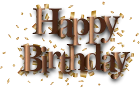 Elegant 3D Happy Birthday Text with Golden Confetti on White Background Clipart