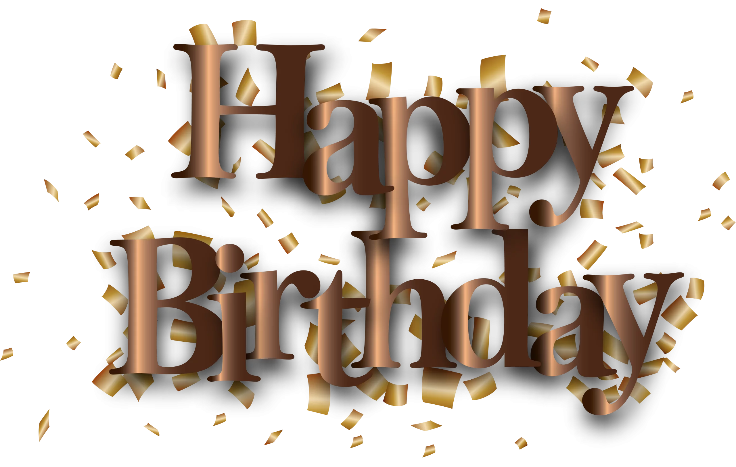 Elegant 3D Happy Birthday Text with Golden Confetti on White Background Clipart