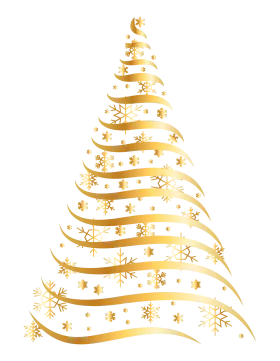 Elegant Golden Spiral Christmas Tree with Stars and Snowflakes Festive Clipart