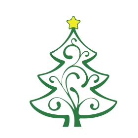 Elegant Minimalist Christmas Tree with Swirls and Star Clipart Decoration