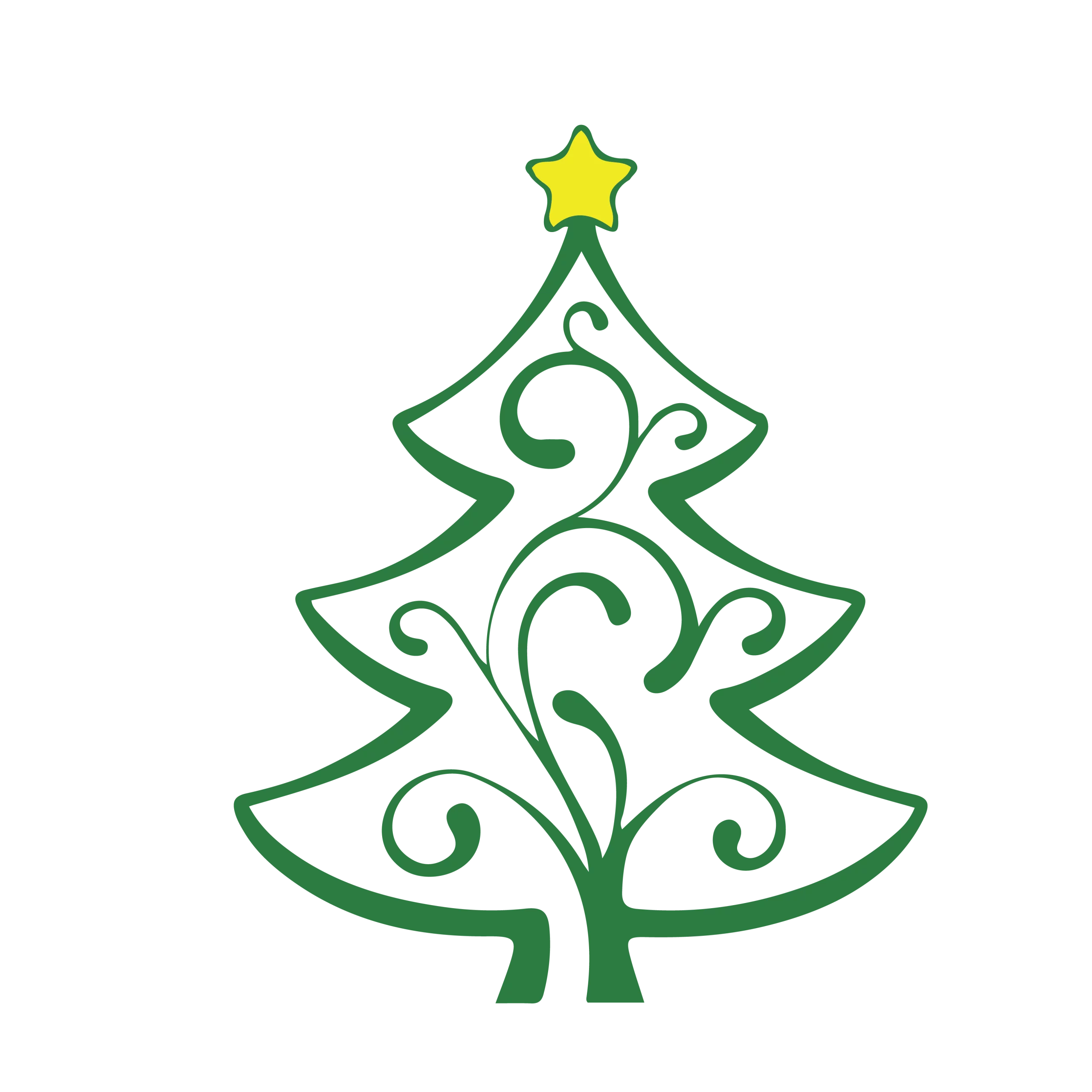 Elegant Minimalist Christmas Tree with Swirls and Star Clipart Decoration