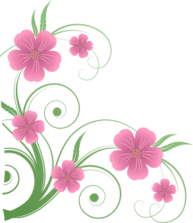 Elegant Pink Blossoms with Swirling Green Vines Decorative Floral Clipart