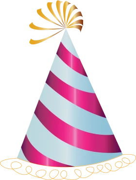 Festive Celebration Party Hat with Spiral Pink Stripes and Golden Decorative Topper