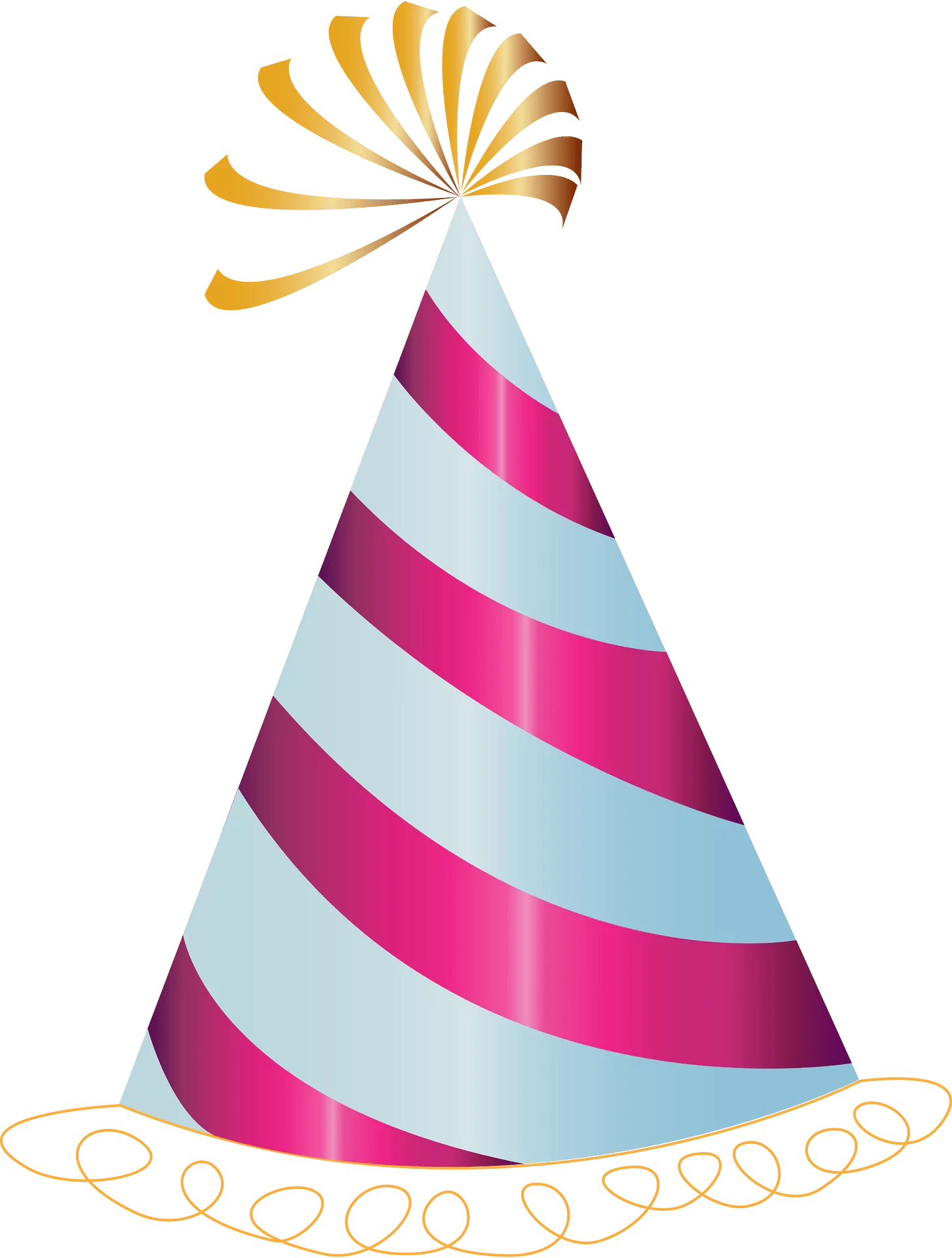 Festive Celebration Party Hat with Spiral Pink Stripes and Golden Decorative Topper