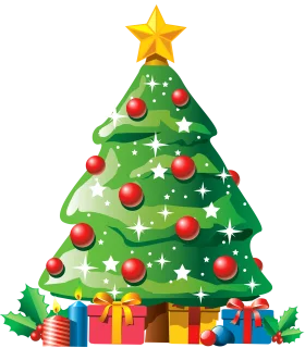 Festive Christmas Tree Clipart with Shining Star and Colorful Holiday Gifts