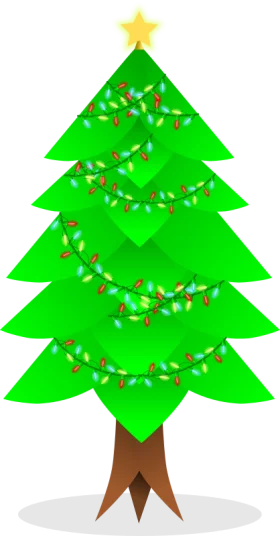 Festive Christmas Tree with Colorful String Lights and Golden Star Topper Clipart