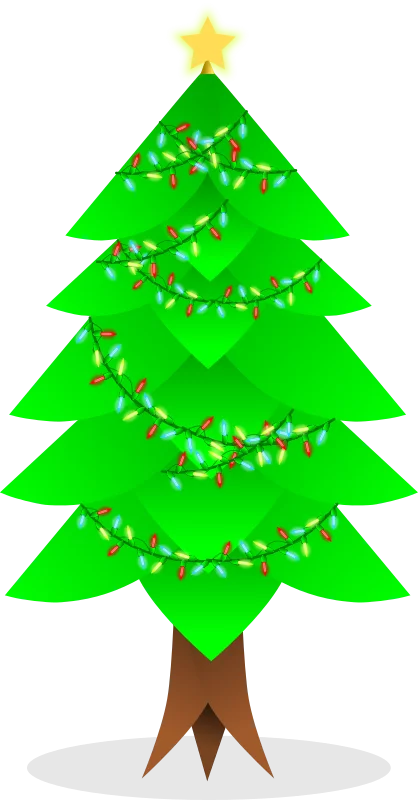 Festive Christmas Tree with Colorful String Lights and Golden Star Topper Clipart