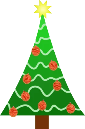 Festive Green Christmas Tree with Yellow Star and Red Ornaments Clipart