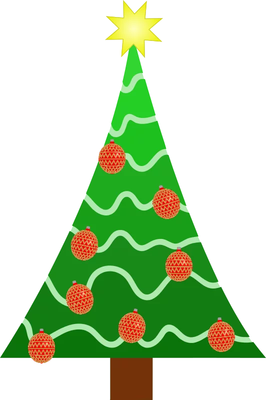 Festive Green Christmas Tree with Yellow Star and Red Ornaments Clipart