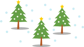 Festive Green Christmas Trees with Yellow Stars in Winter Wonderland Clipart