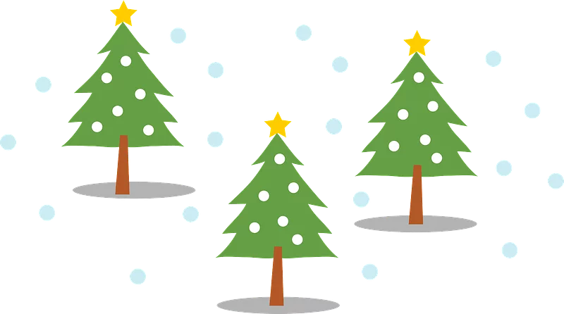 Festive Green Christmas Trees with Yellow Stars in Winter Wonderland Clipart