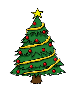 Festive Holiday Christmas Tree with Star Topper and Red Ornaments Clipart