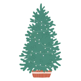 Festive Holiday Teal Christmas Tree Illustration in Terracotta Pot Clipart