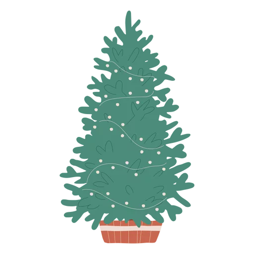 Festive Holiday Teal Christmas Tree Illustration in Terracotta Pot Clipart