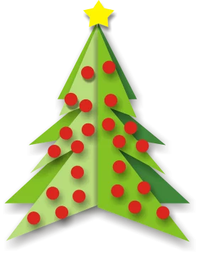 Festive Origami-Style Christmas Tree Clipart with Yellow Star and Red Decorations