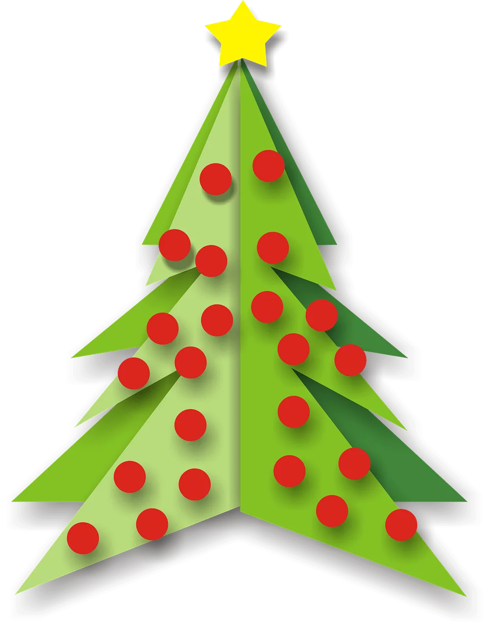 Festive Origami-Style Christmas Tree Clipart with Yellow Star and Red Decorations