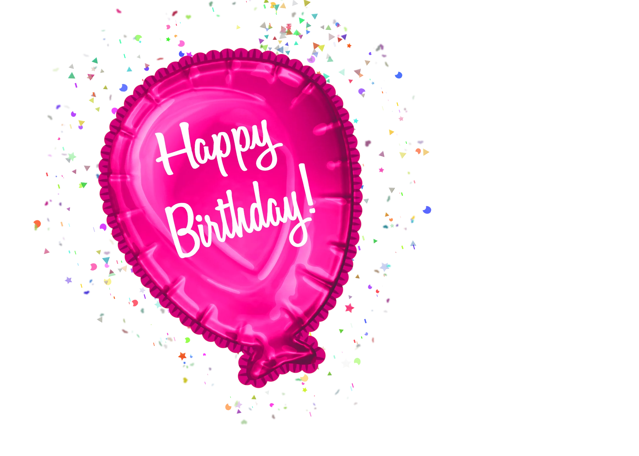 Festive Pink Happy Birthday Balloon Clipart with Colorful Confetti Celebration