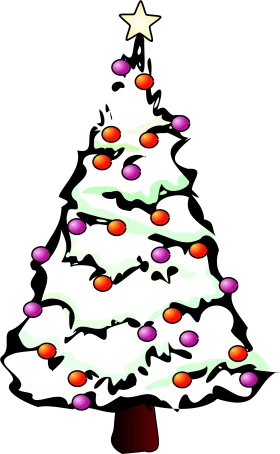 Festive White Christmas Tree Clipart with Purple and Orange Ornaments