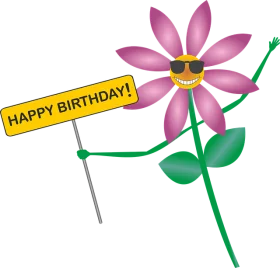 Happy Birthday Celebration Flower with Sunglasses and Greeting Banner Clipart