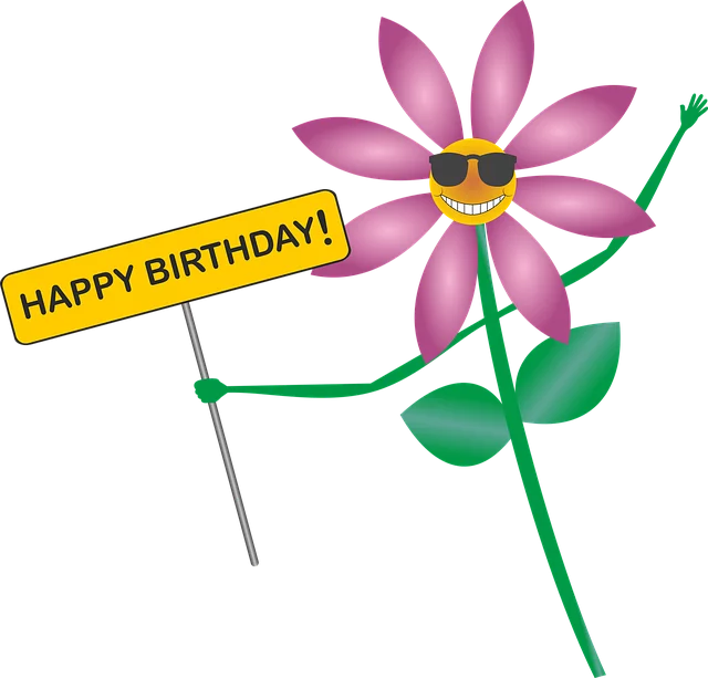 Happy Birthday Celebration Flower with Sunglasses and Greeting Banner Clipart