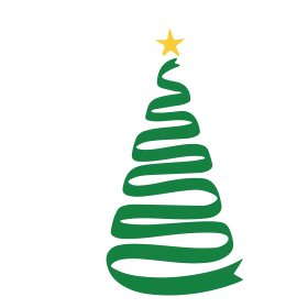 Minimalist Green Ribbon Christmas Tree with Yellow Star Festive Holiday Clipart