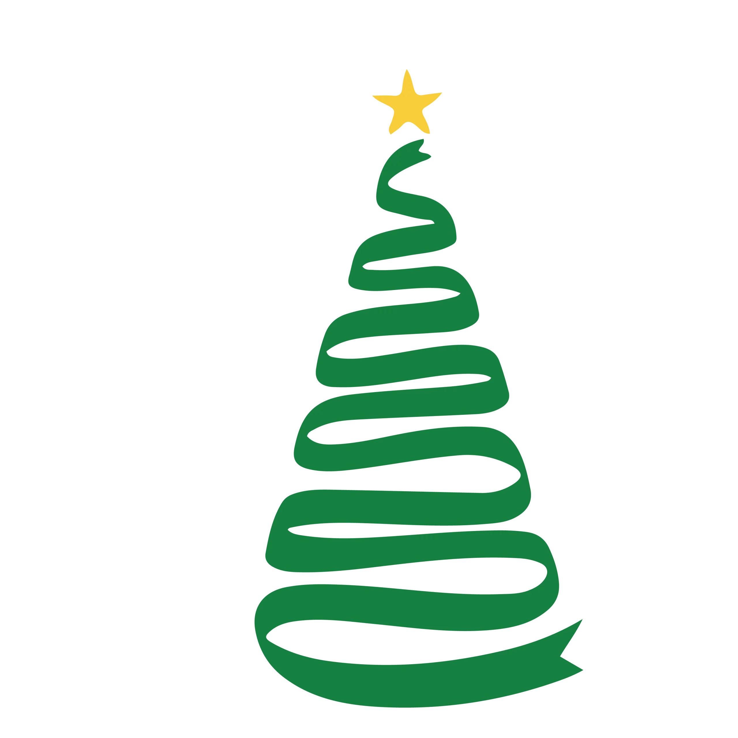 Minimalist Green Ribbon Christmas Tree with Yellow Star Festive Holiday Clipart