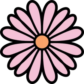 Pink Daisy Flower with Orange Center - Simple Floral Clipart Illustration