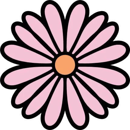 Pink Daisy Flower with Orange Center - Simple Floral Clipart Illustration