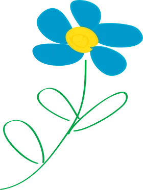 Simple Blue Flower with Yellow Center and Green Stem - Minimalist Floral Clipart