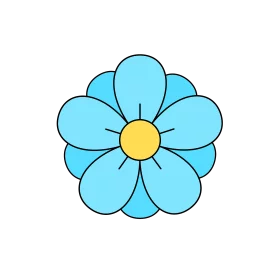 Simple Light Blue Flower with Yellow Center Decorative Botanical Clipart