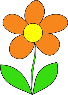 Simple Orange Flower with Bright Yellow Center and Green Leaves Clipart