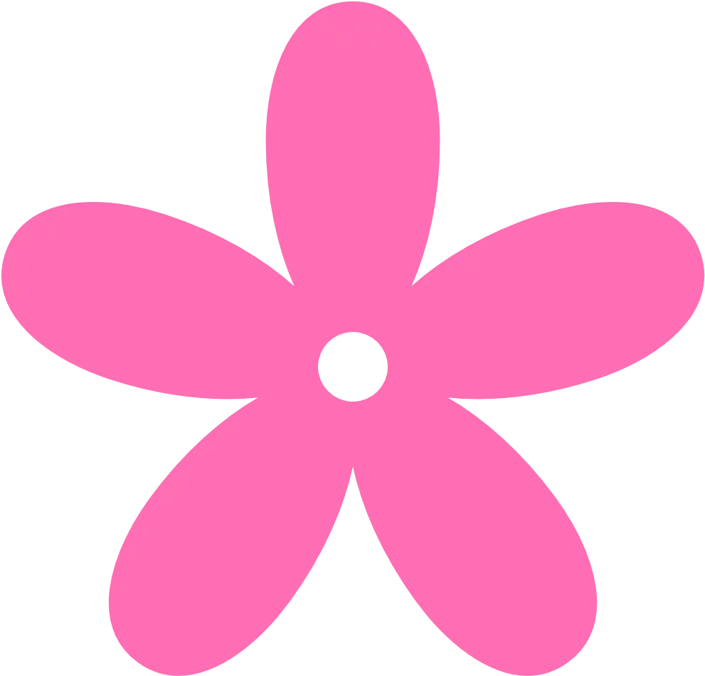 Simple Pink Five-Petal Flower Clipart with White Center on Transparent Background