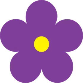 Simple Purple Flower with Round Yellow Center - Minimalist Floral Clipart Design