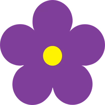 Simple Purple Flower with Round Yellow Center - Minimalist Floral Clipart Design