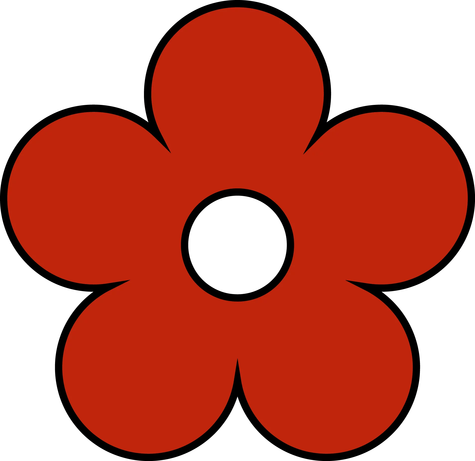 Simple Red Five-Petal Flower with White Center - Minimalist Floral Clipart Design