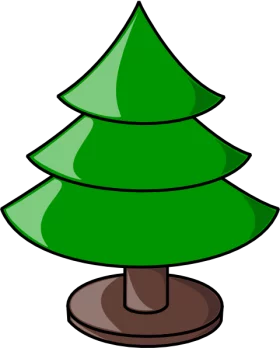 Stylized Green Evergreen Tree Cartoon Clipart with Brown Trunk and Base