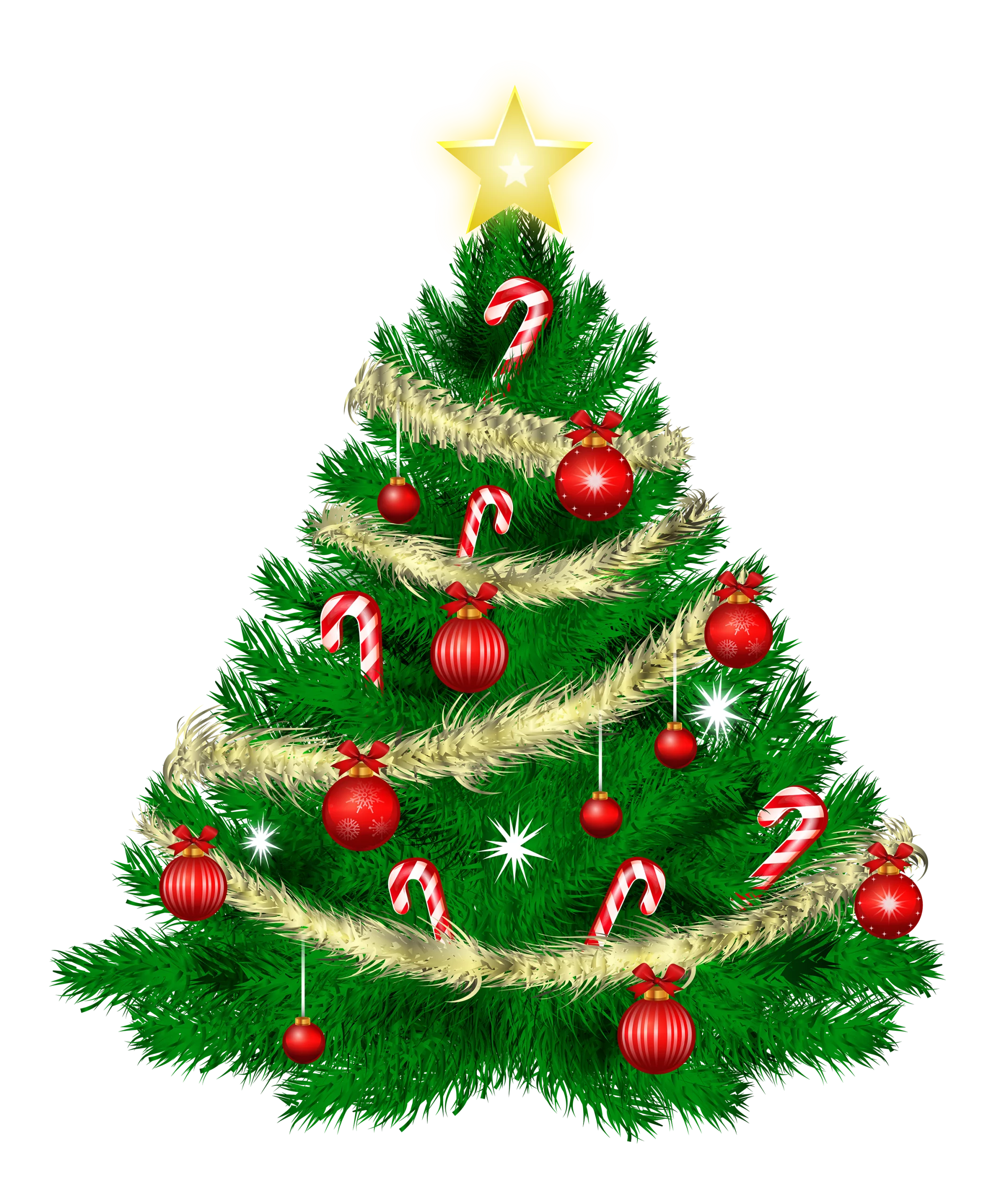 Traditional Festive Christmas Tree with Red Ornaments and Candy Canes Clipart