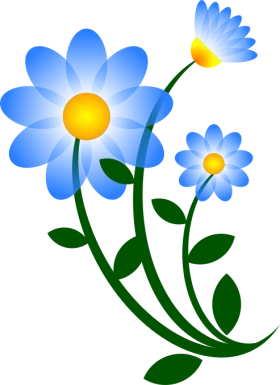 Vibrant Blue Daisy-like Flowers Clipart with Bright Yellow Centers