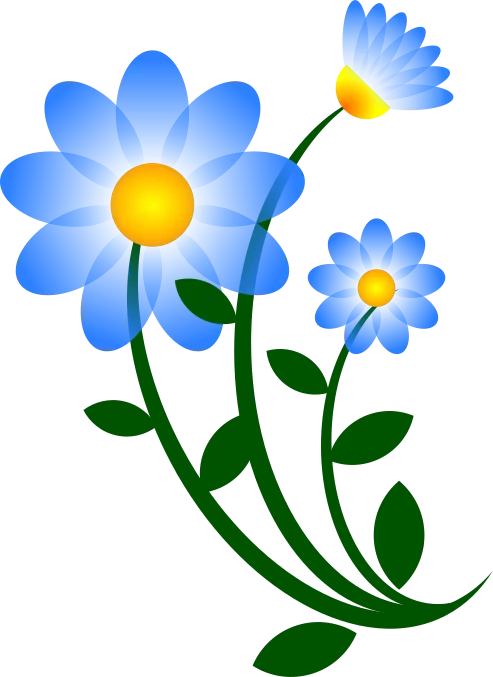 Vibrant Blue Daisy-like Flowers Clipart with Bright Yellow Centers