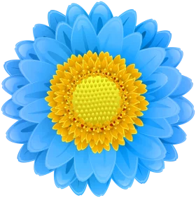 Vibrant Blue Flower with Golden Yellow Center - Decorative Floral Clipart