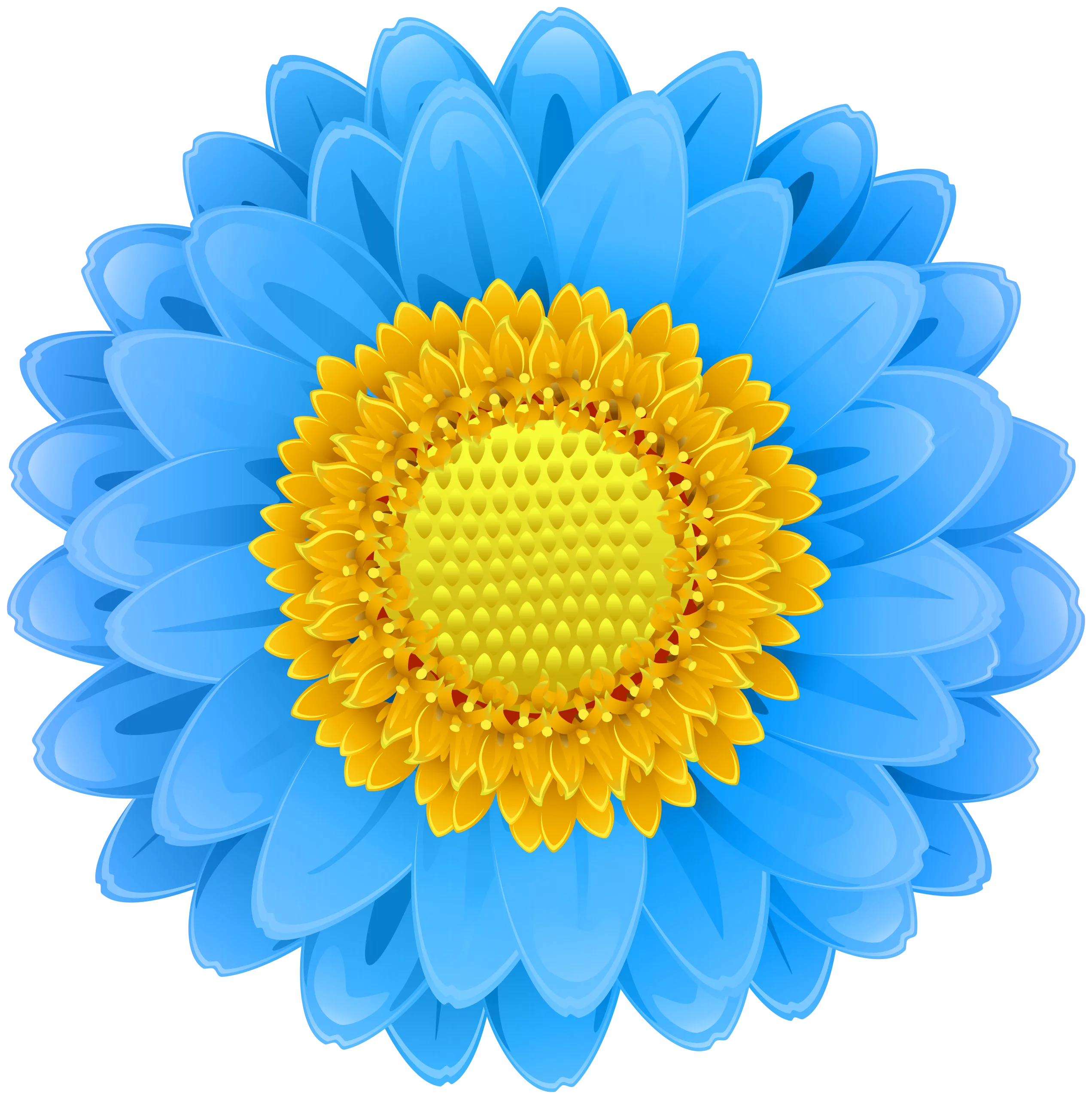 Vibrant Blue Flower with Golden Yellow Center - Decorative Floral Clipart