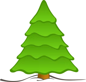 Vibrant Green Cartoon Christmas Tree Clipart with Flowing Brown Trunk Base